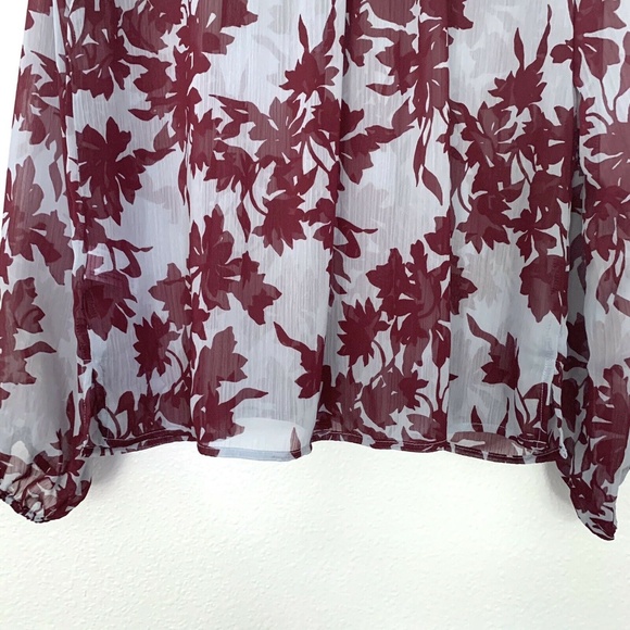 A New Day Blue Burgundy Leaf Print Popover Blouse - Picture 8 of 8